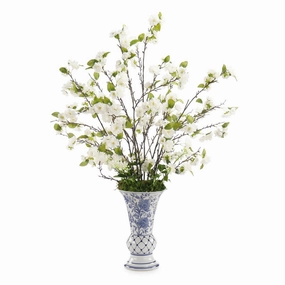 Blue Chinoiserie Vase of Faux Cherry Blossoms home display ornament