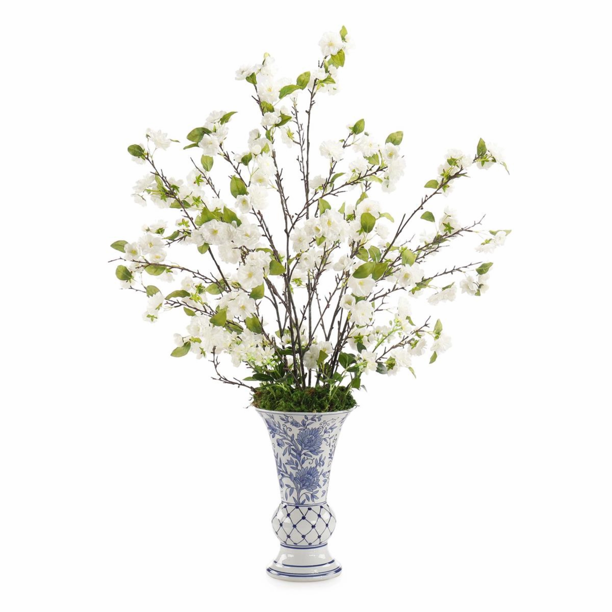 Blue Chinoiserie Vase of Faux Cherry Blossoms home display ornament