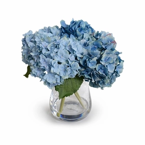 Blue Faux Hydrangea Arrangement in Glass Cylinder home display ornament