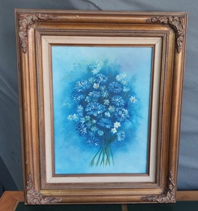 BLUE FLORAL OIL PAINTING IN GOLD FRAME classic mural painting