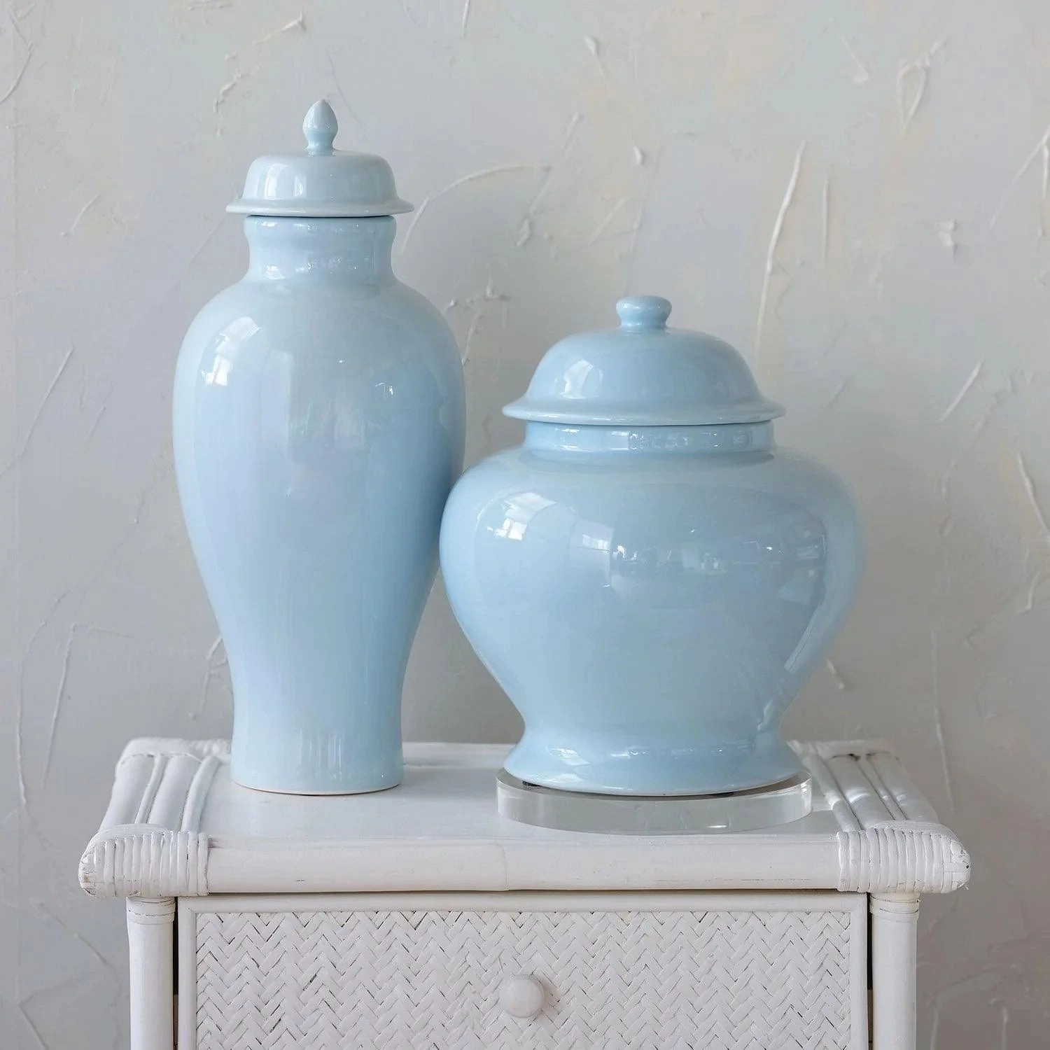 Blue Glaze Short Porcelain Lidded Ginger Jar