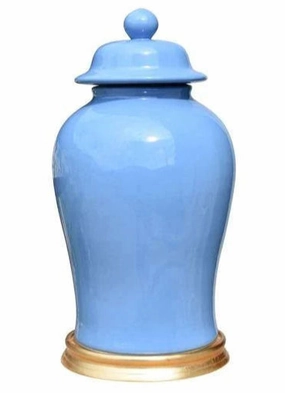 Blue Porcelain Temple Jar with Gold Leaf Base home display ornament