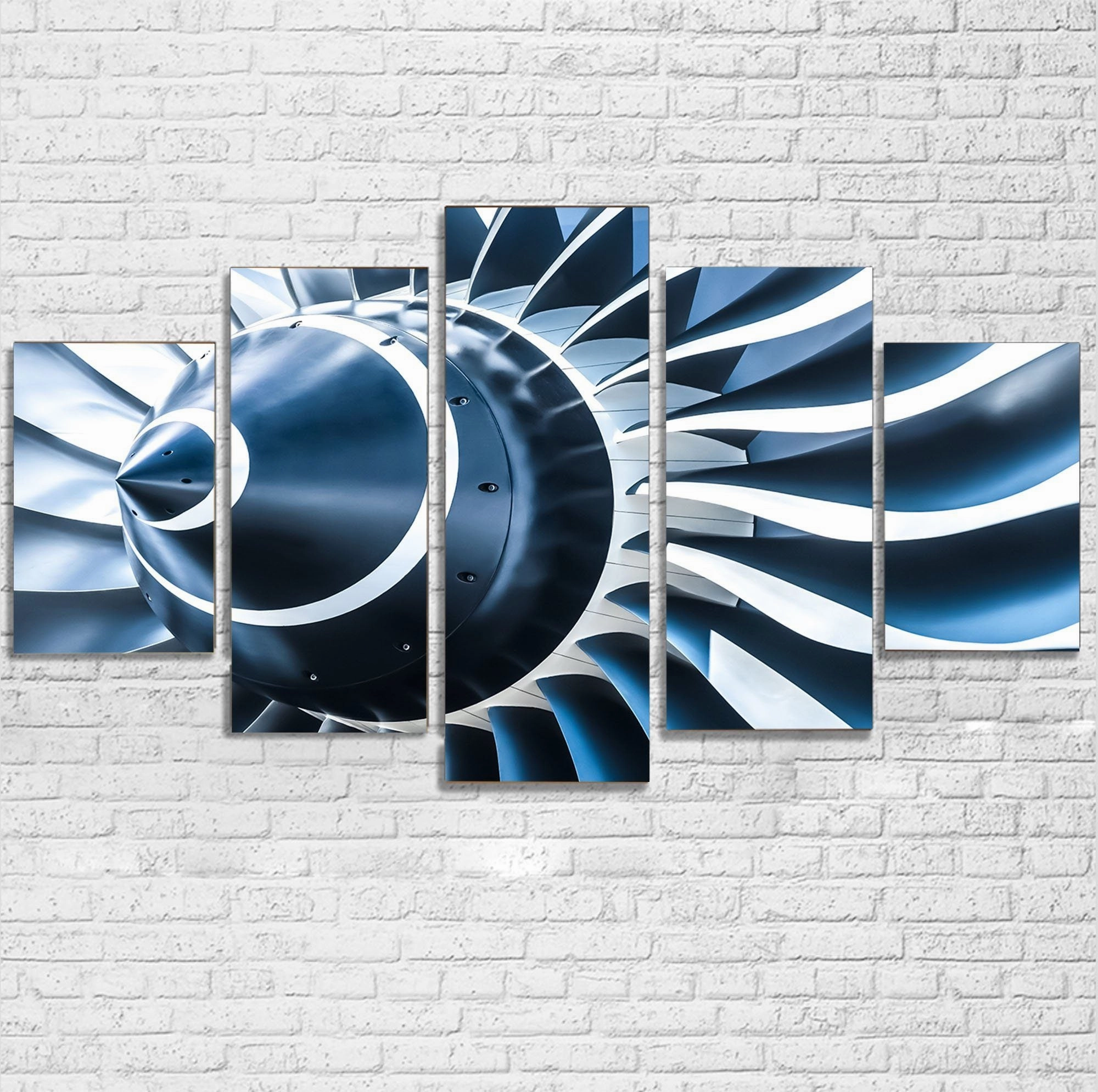 Blue Toned Super Jet Engine Blades Closeup Printed Multiple Canvas Poster canvas mural art
