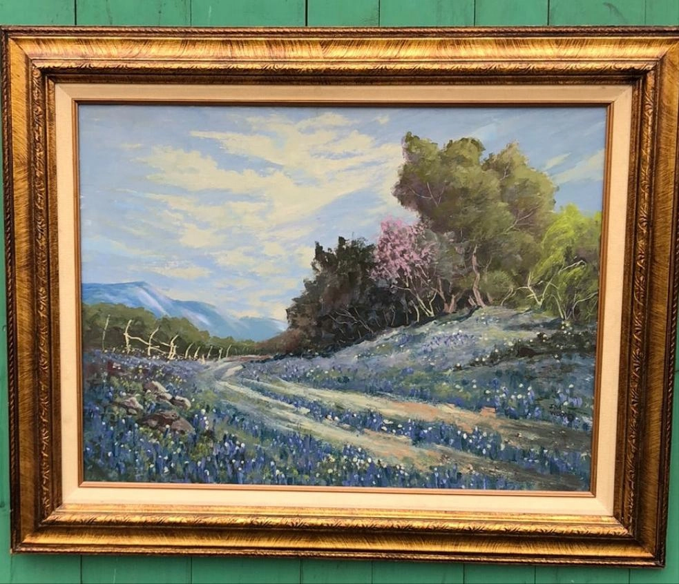 BLUEBONNET ROAD OIL PAINTING BY INA WOOD classic mural painting