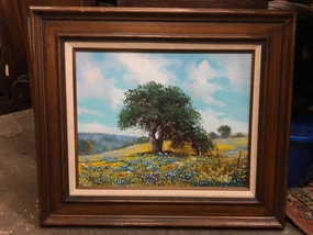 BLUEBONNETS AND A TREE OIL PAINTING BY ALLEN KING classic mural painting