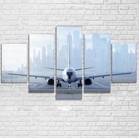 Boeing 737 & City View Behind Printed Multiple Canvas Poster canvas mural art