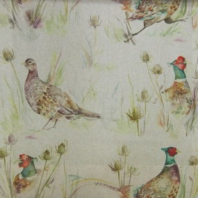 Bowmont Printed Linen Fabric (By The Metre) Pheasant elegant table cloth  