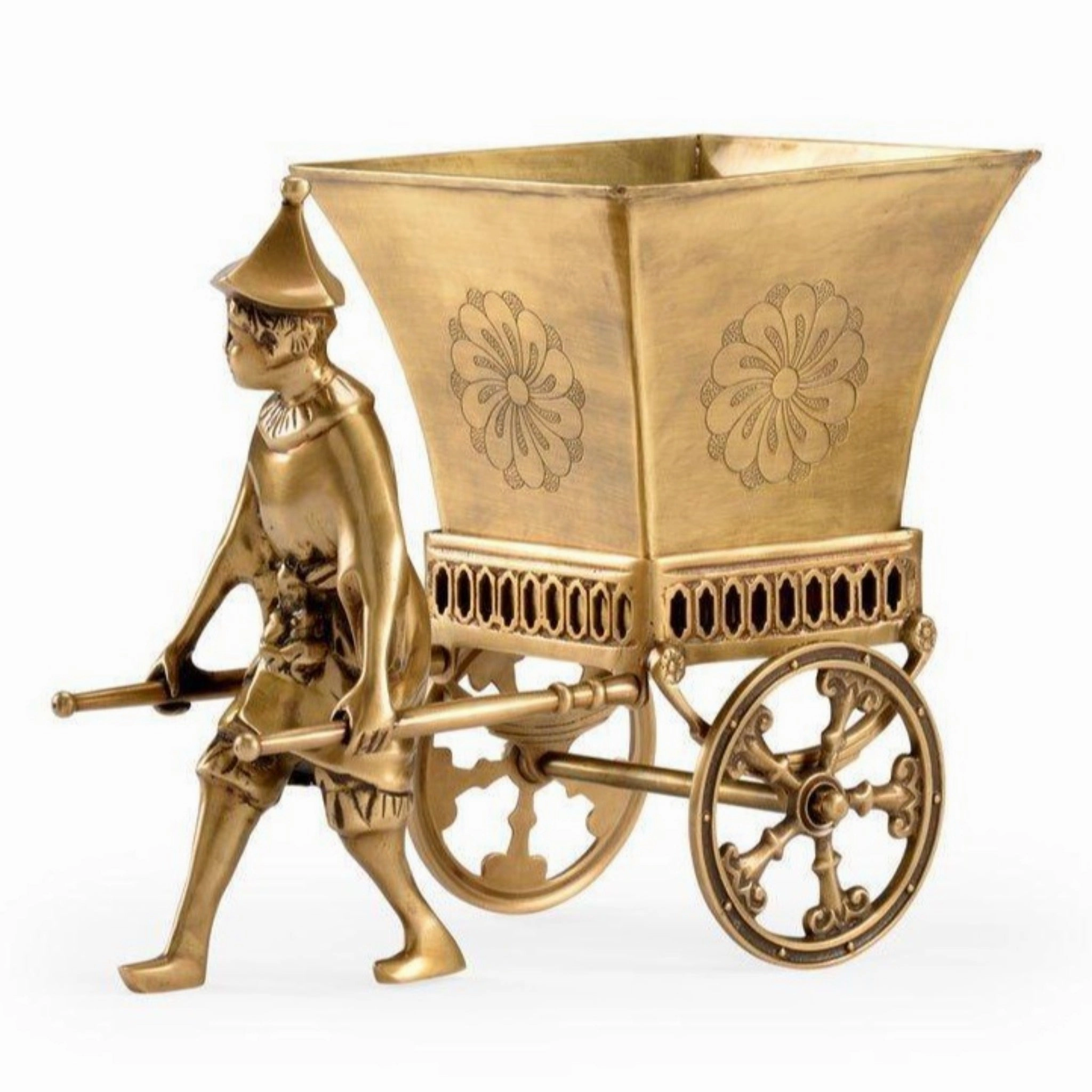 Brass Chinese Pull Cart Planter home display ornament