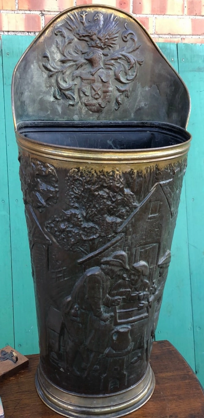 BRASS RELIEF STICK STAND WITH PUB SCENE interior room decor