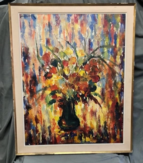 BRIGHT ABSTRACT FLORAL OIL PAINTING ON BOARD classic mural painting