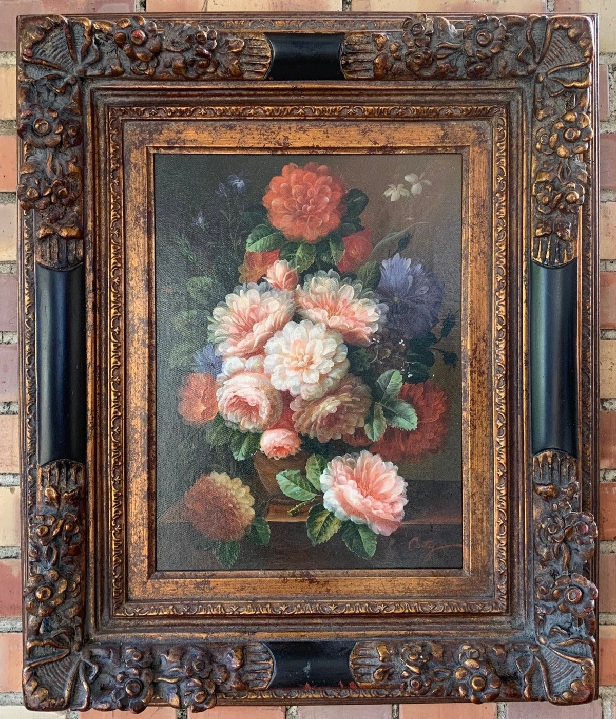 BRONZE AND BLACK FRAMED FLORAL PAINTING classic mural painting