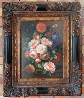 BRONZE AND BLACK FRAMED FLORAL PAINTING classic mural painting