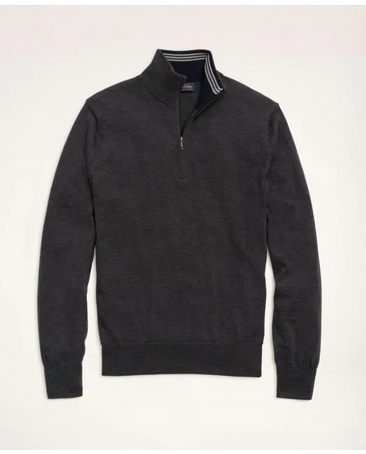 Brooks Brothers Herren Pullover mit Halbzip-Ausschnitt in Merinowolle, Farbe: Anthrazit, Größe: Big & Tall