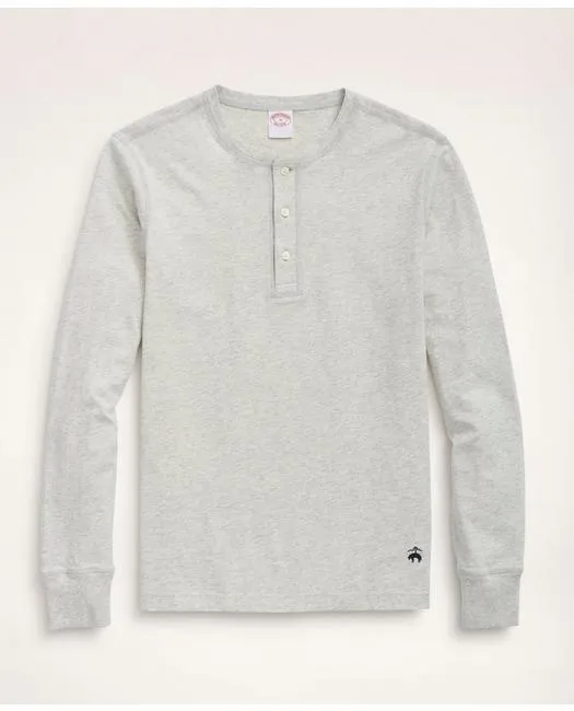 Brooks Brothers Herren Baumwoll-Jersey Henley Grau Meliert Brooks Brothers