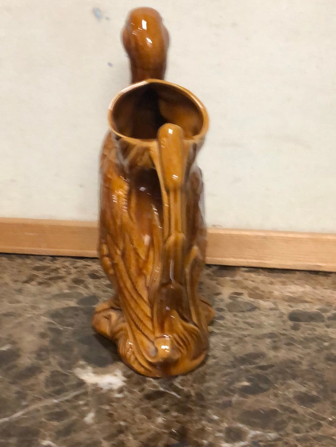 BROWN MAJOLICA DUCK PITCHER