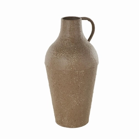 Brown Metal Antique Inspired Decorative Vase with Handle, 8" x 8" x 16" interior room decor
