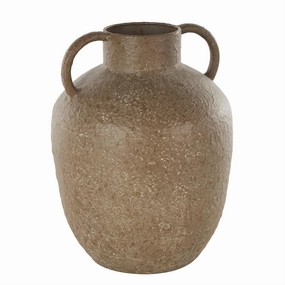 Brown Metal Antique Inspired Decorative Vase with Handles, 9" x 9" x 12" interior room decor