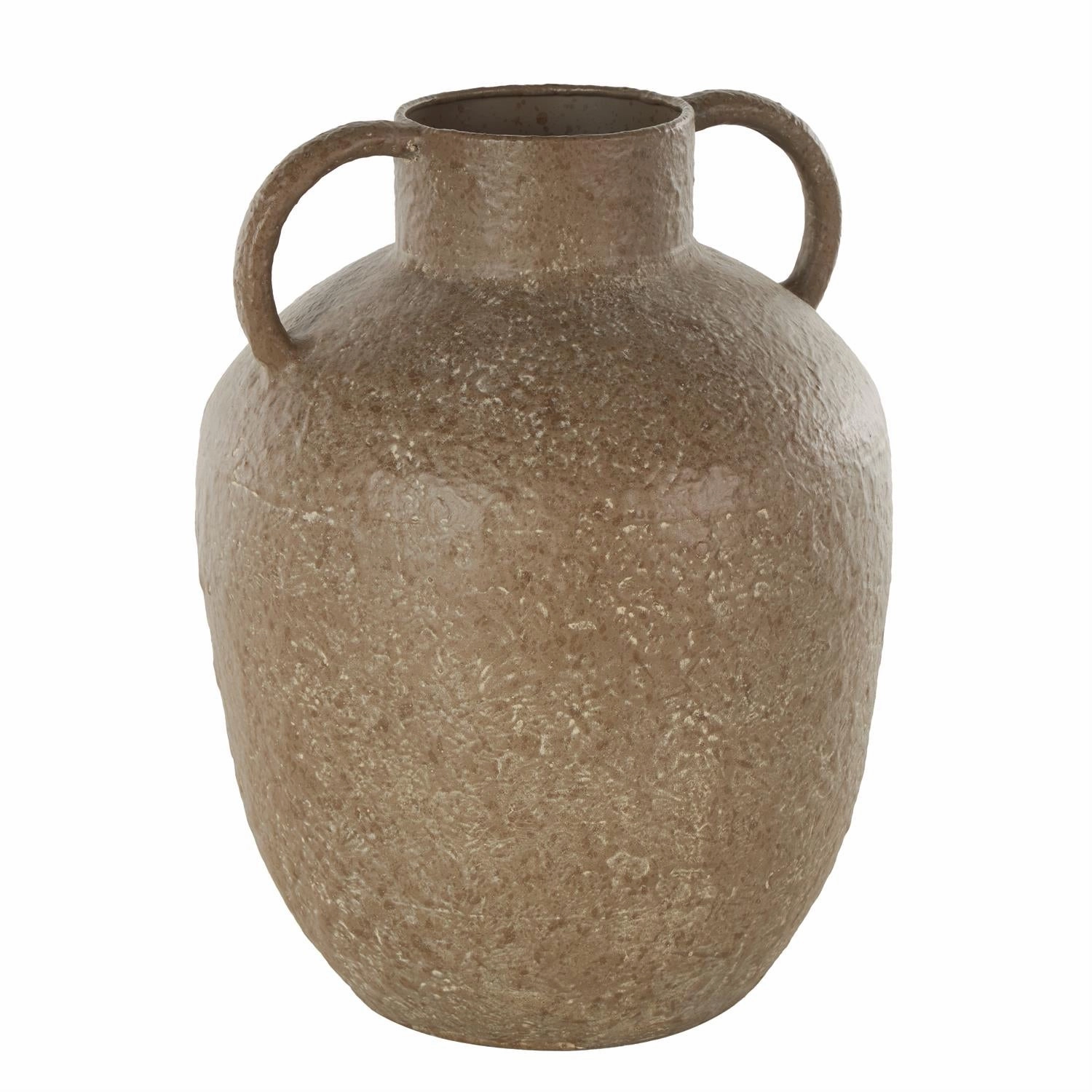 Brown Metal Antique Inspired Decorative Vase with Handles, 9" x 9" x 12" interior room decor