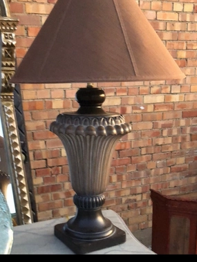 BROWN PLASTER LAMP WITH SHADE interior room decor