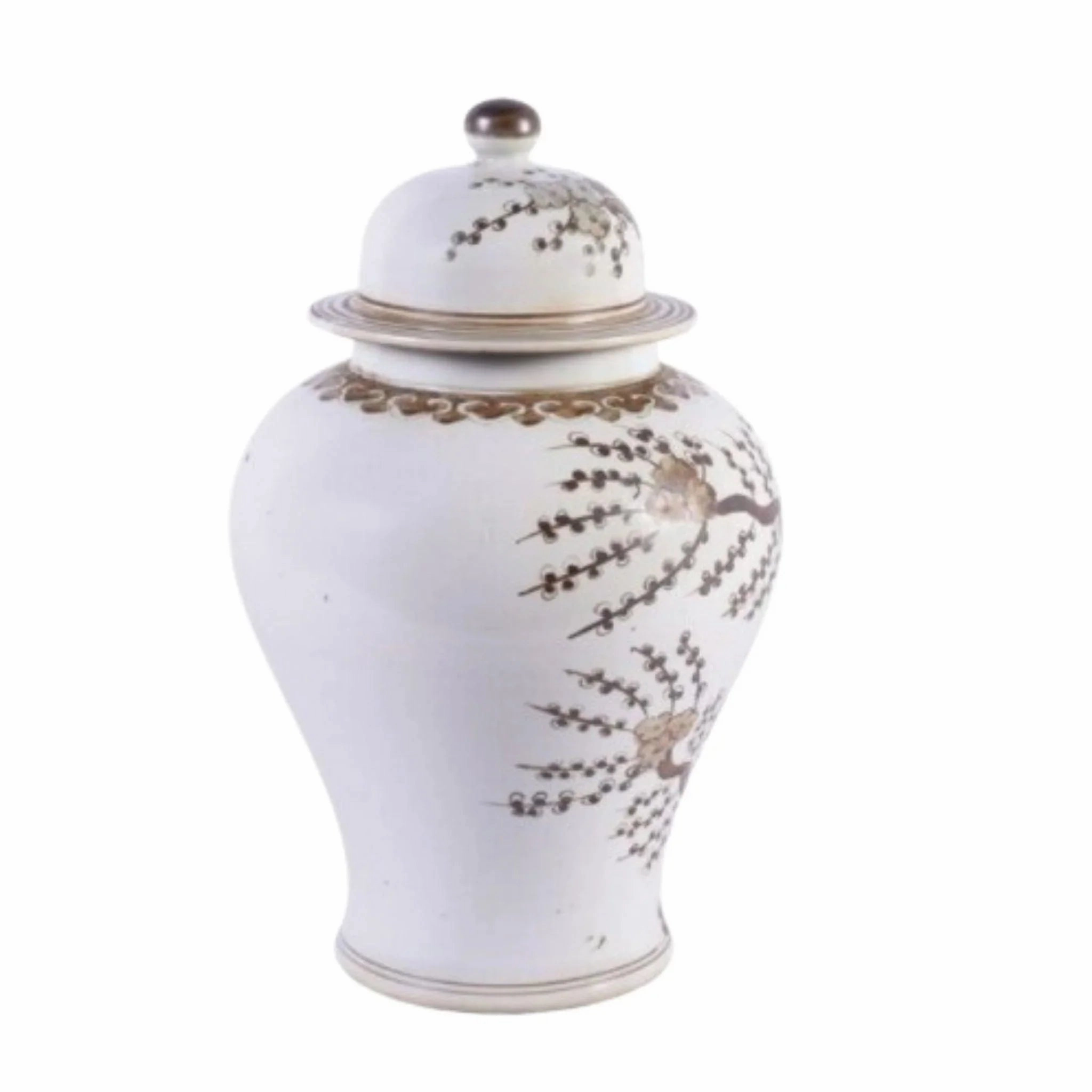 Brown Porcelain Hong Wu Plum Blossom Motif Temple Jar