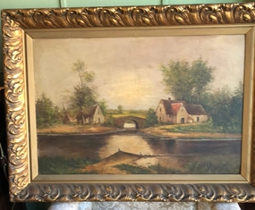 BUCOLIC OIL PAINTING WITH BRIDGE classic mural painting