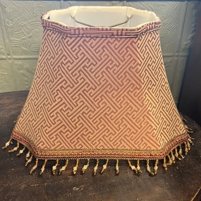 BURGUNDY AND BEIGE LAMP SHADE WITH BEADED FRINGE interior room decor