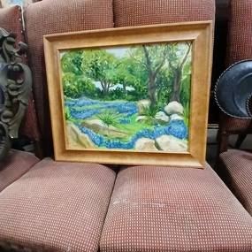 BURLED FRAME BLUEBONNET OIL PAINTING classic mural painting