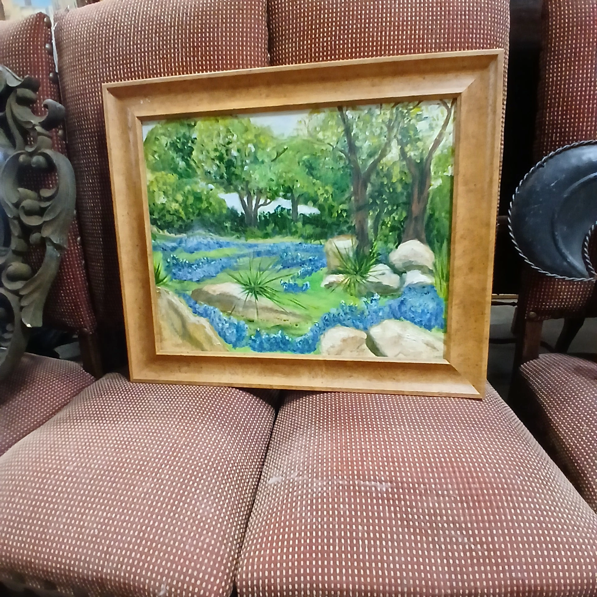 BURLED FRAME BLUEBONNET OIL PAINTING classic mural painting