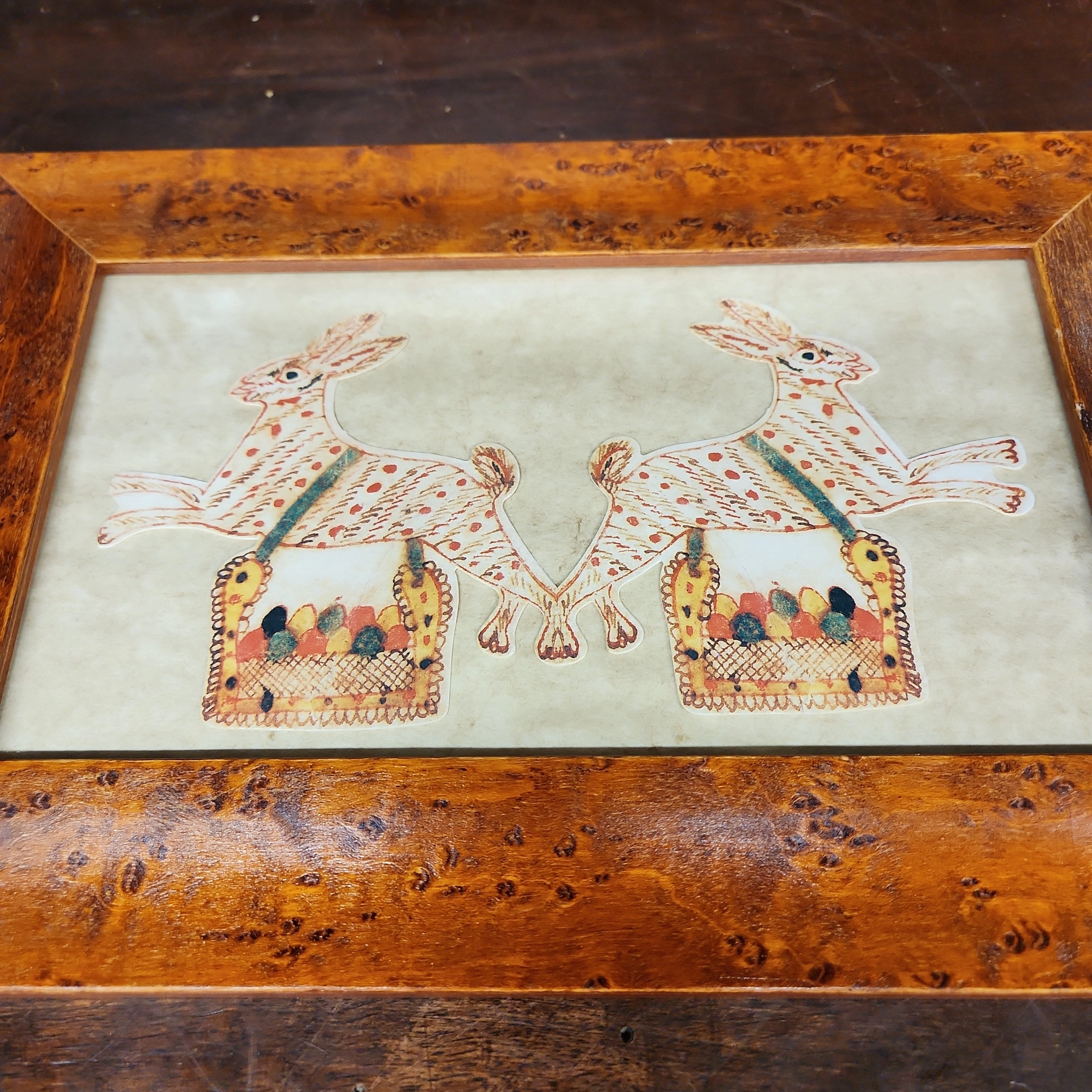 BURLED FRAME RABBITS WATERCOLOR