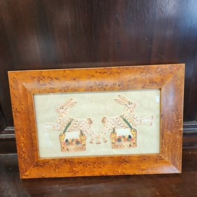 BURLED FRAME RABBITS WATERCOLOR classic mural painting
