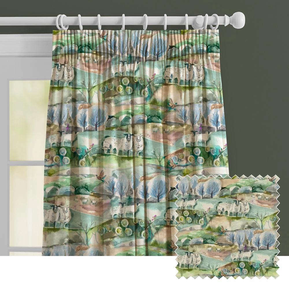 Buttermere Printed Made to Measure Curtains Sage patterned fashion rug  