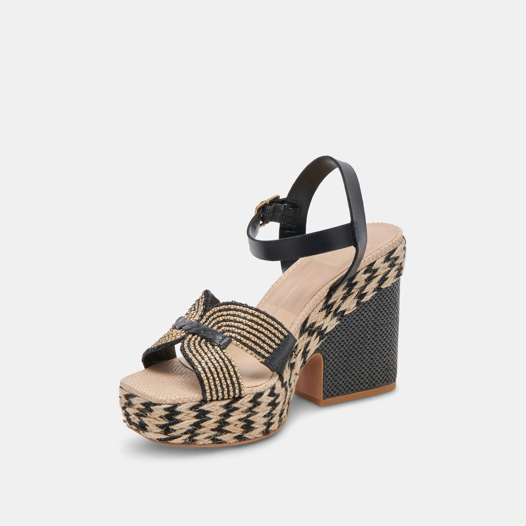 CALE ABSÄTZE SCHWARZ NATUR RAFFIA