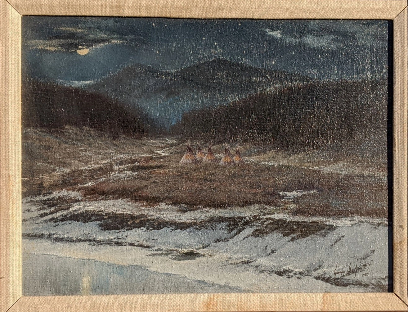 CAMPERS ON THE YELLOWSTONE  OIL PAINTING IN RUSTIC FRAME