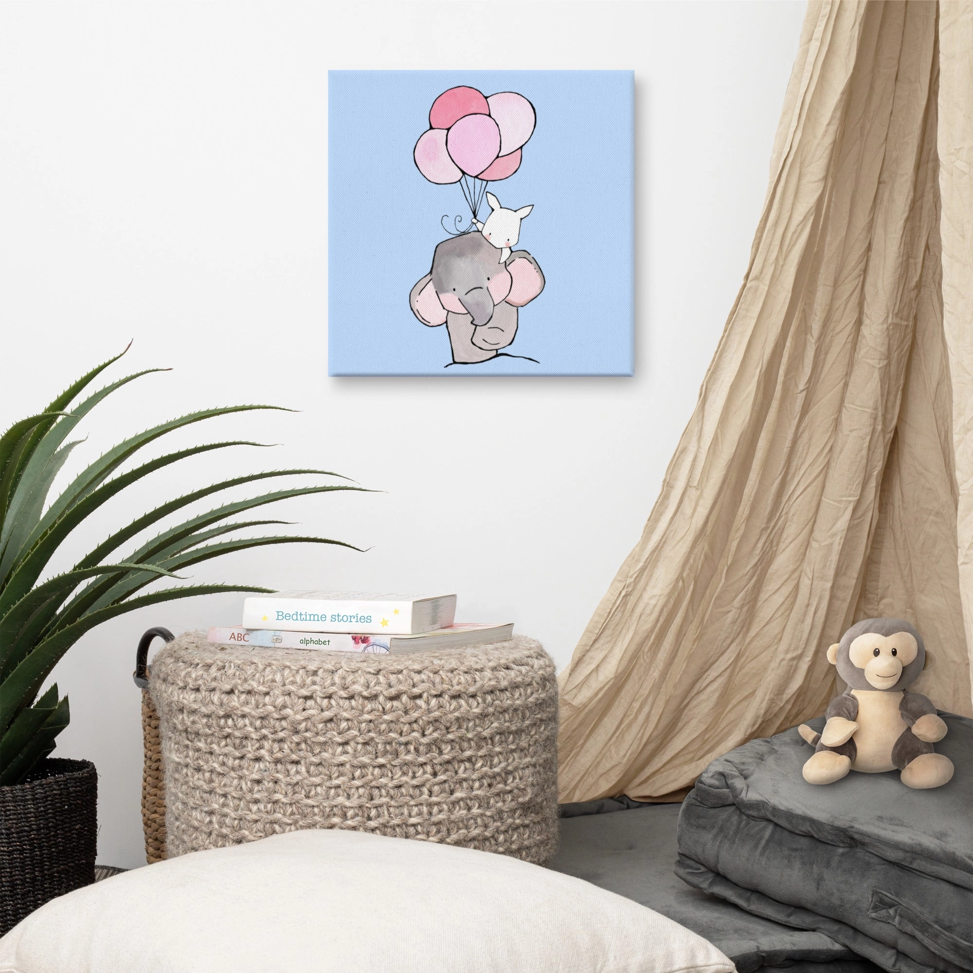 Canvas - Elephant and rabbit with balloon