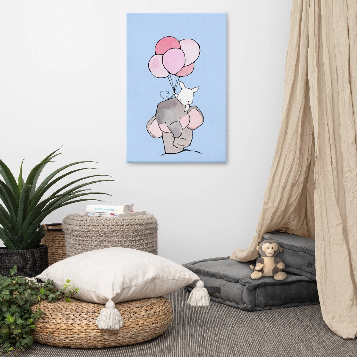 Canvas - Elephant and rabbit with balloon