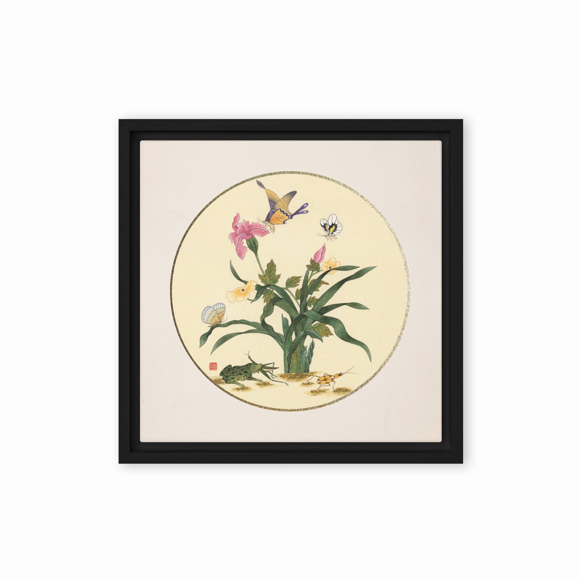 Canvas - flowers, butterflies and frog
