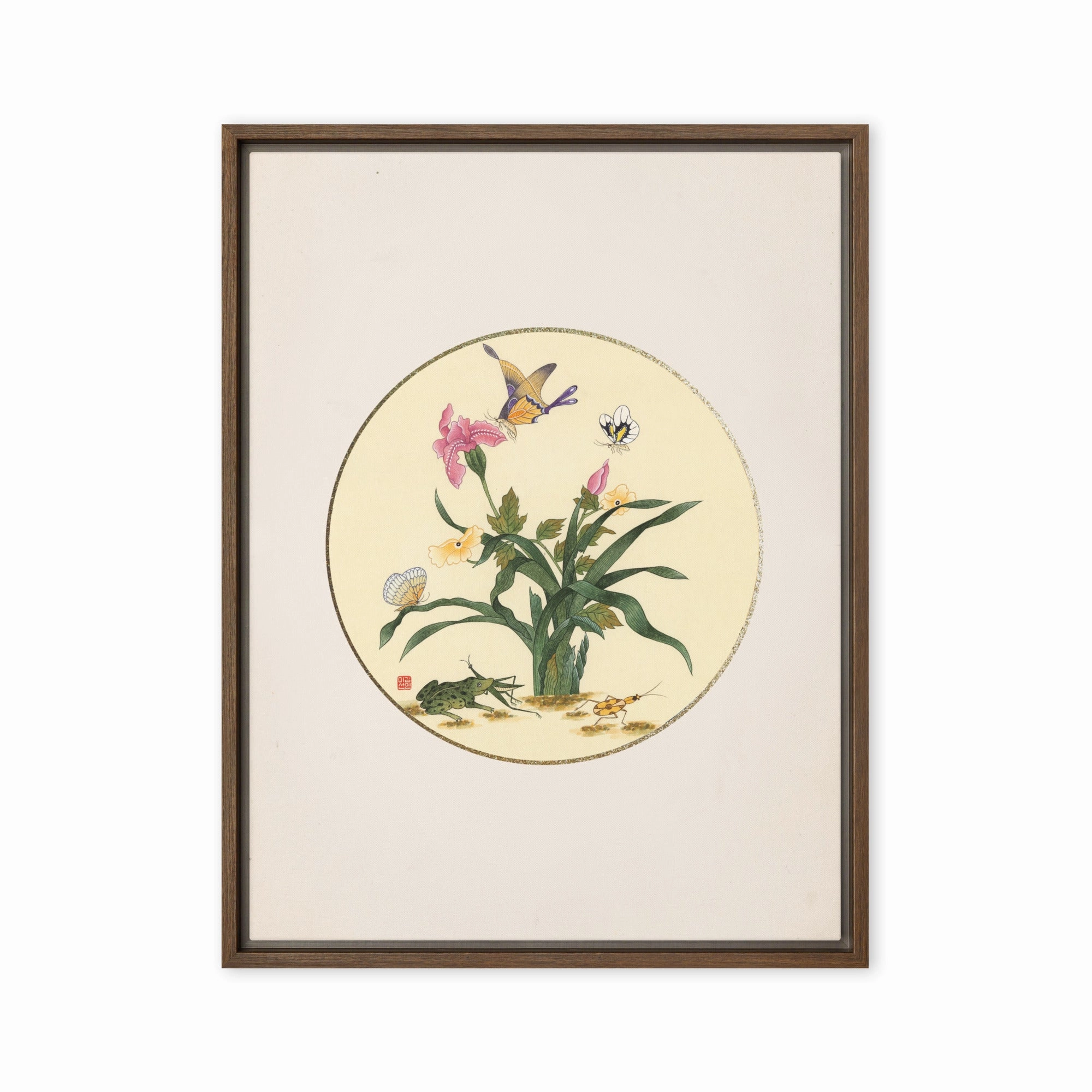 Canvas - flowers, butterflies and frog