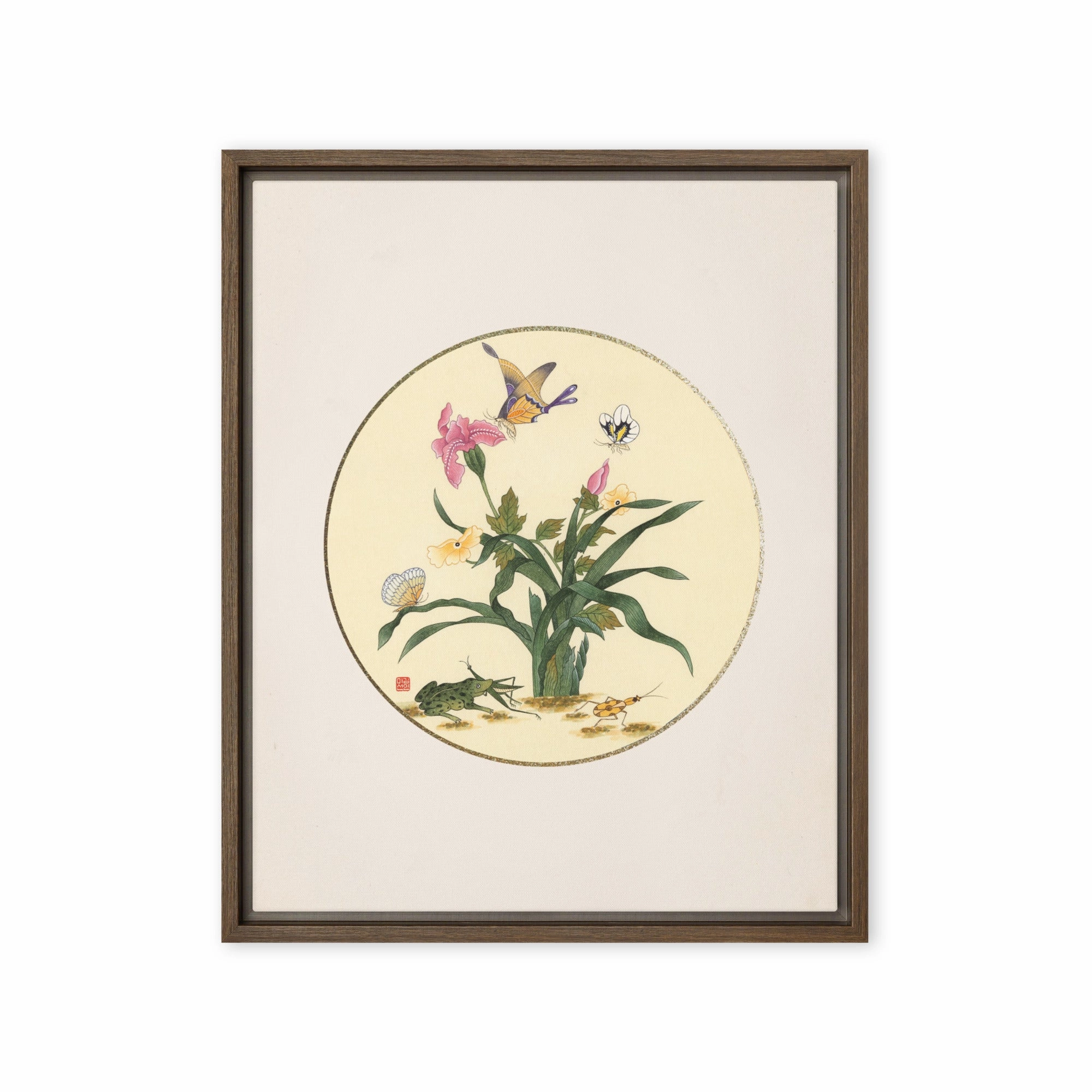 Canvas - flowers, butterflies and frog