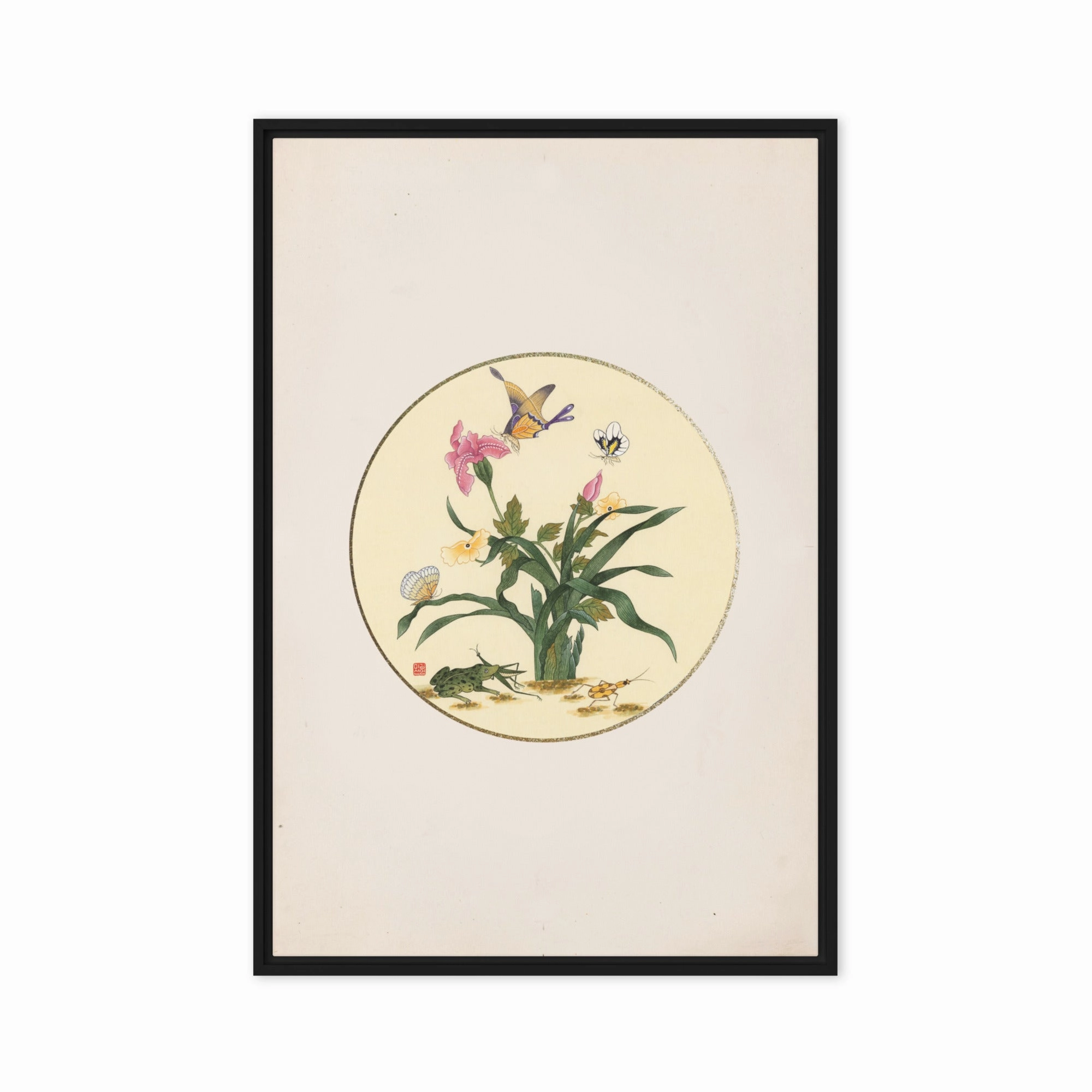 Canvas - flowers, butterflies and frog