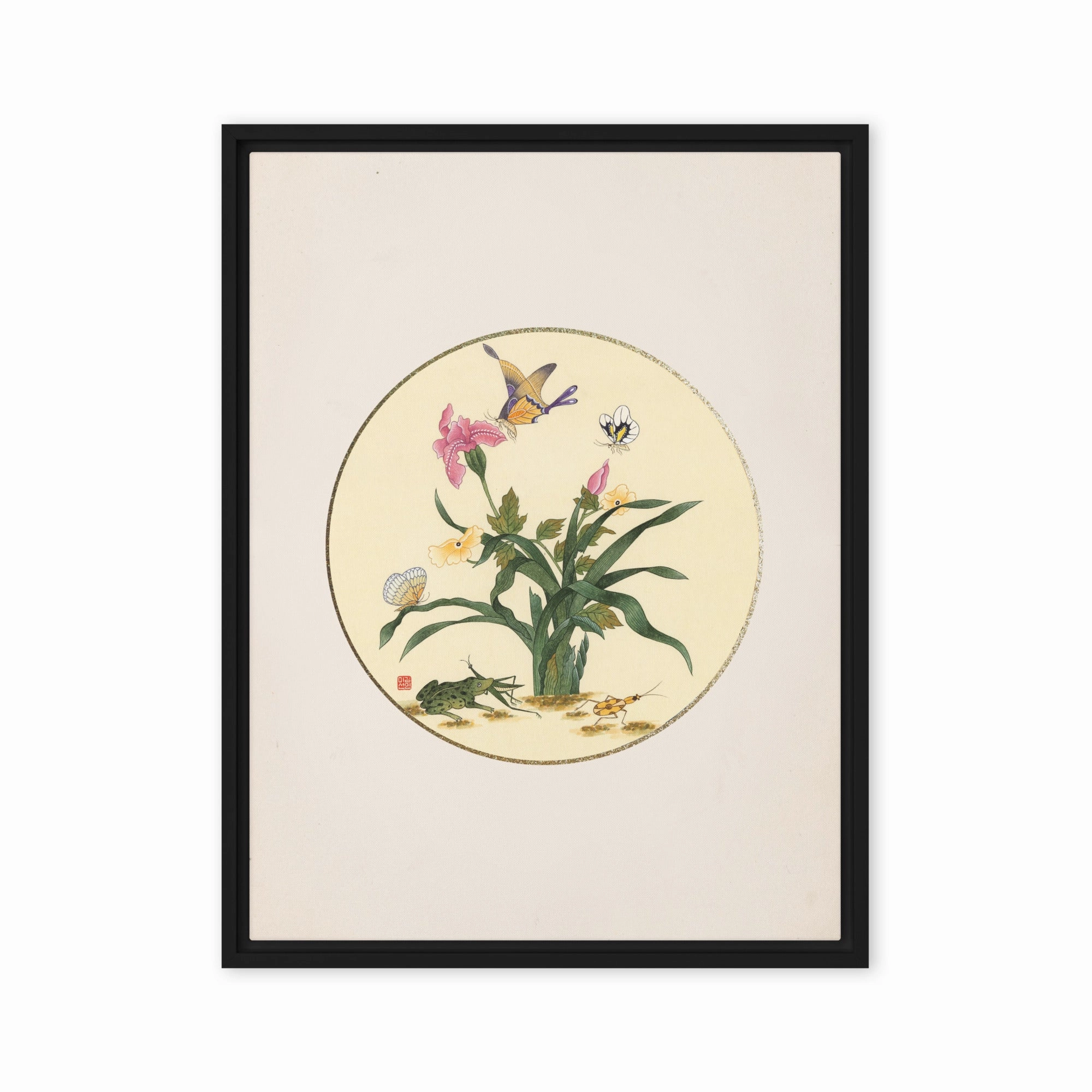 Canvas - flowers, butterflies and frog