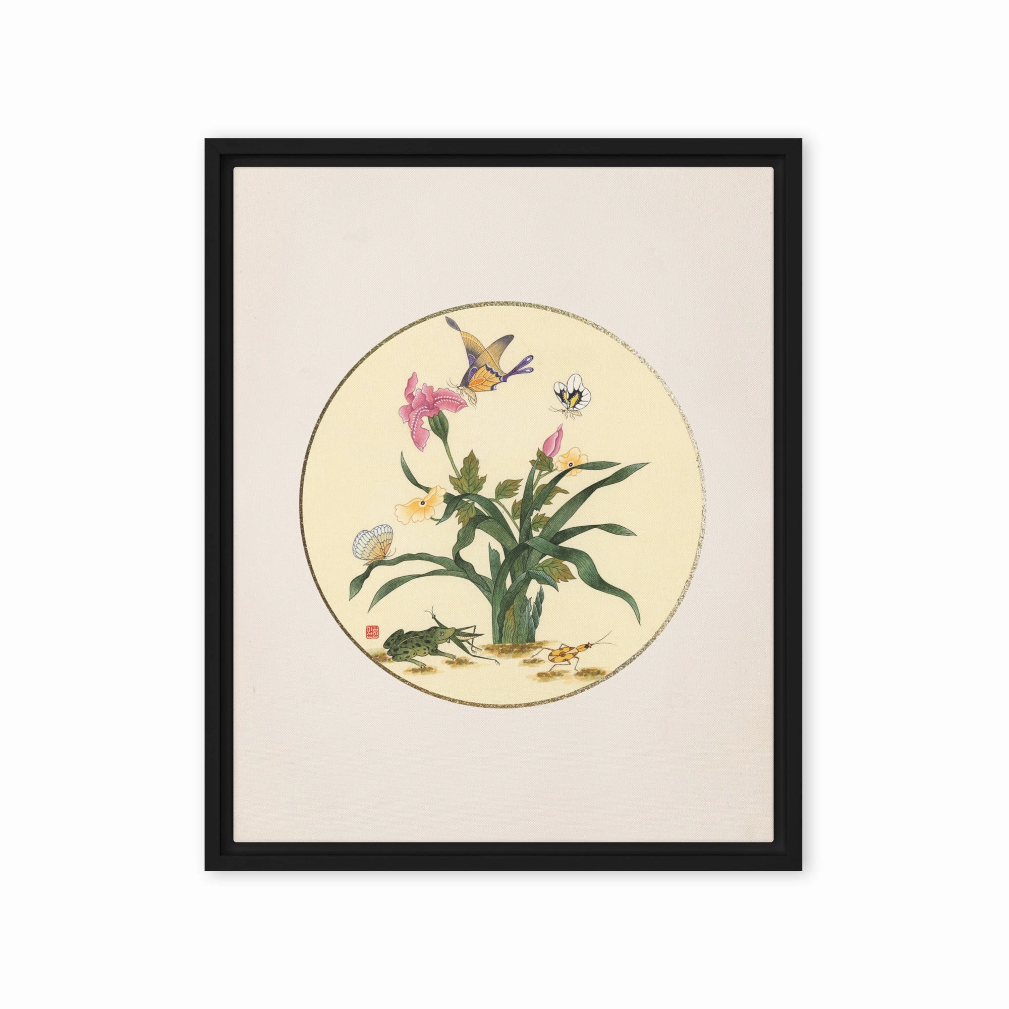 Canvas - flowers, butterflies and frog