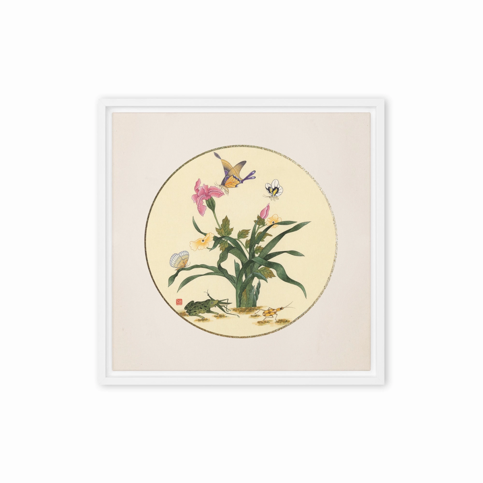Canvas - flowers, butterflies and frog