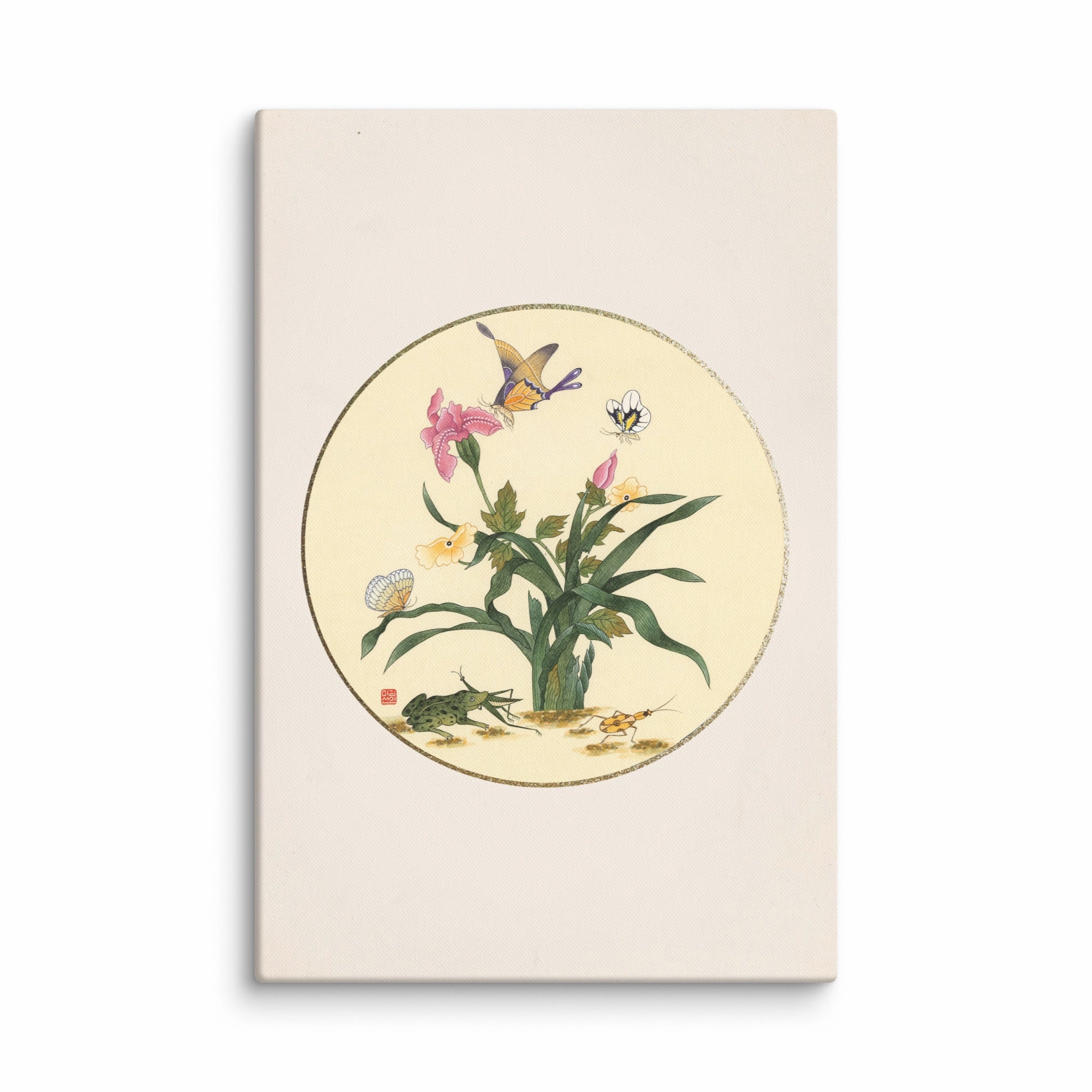 Canvas - flowers, butterflies and frog