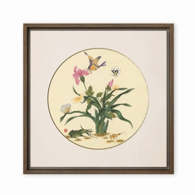 Canvas - flowers, butterflies and frog canvas mural art