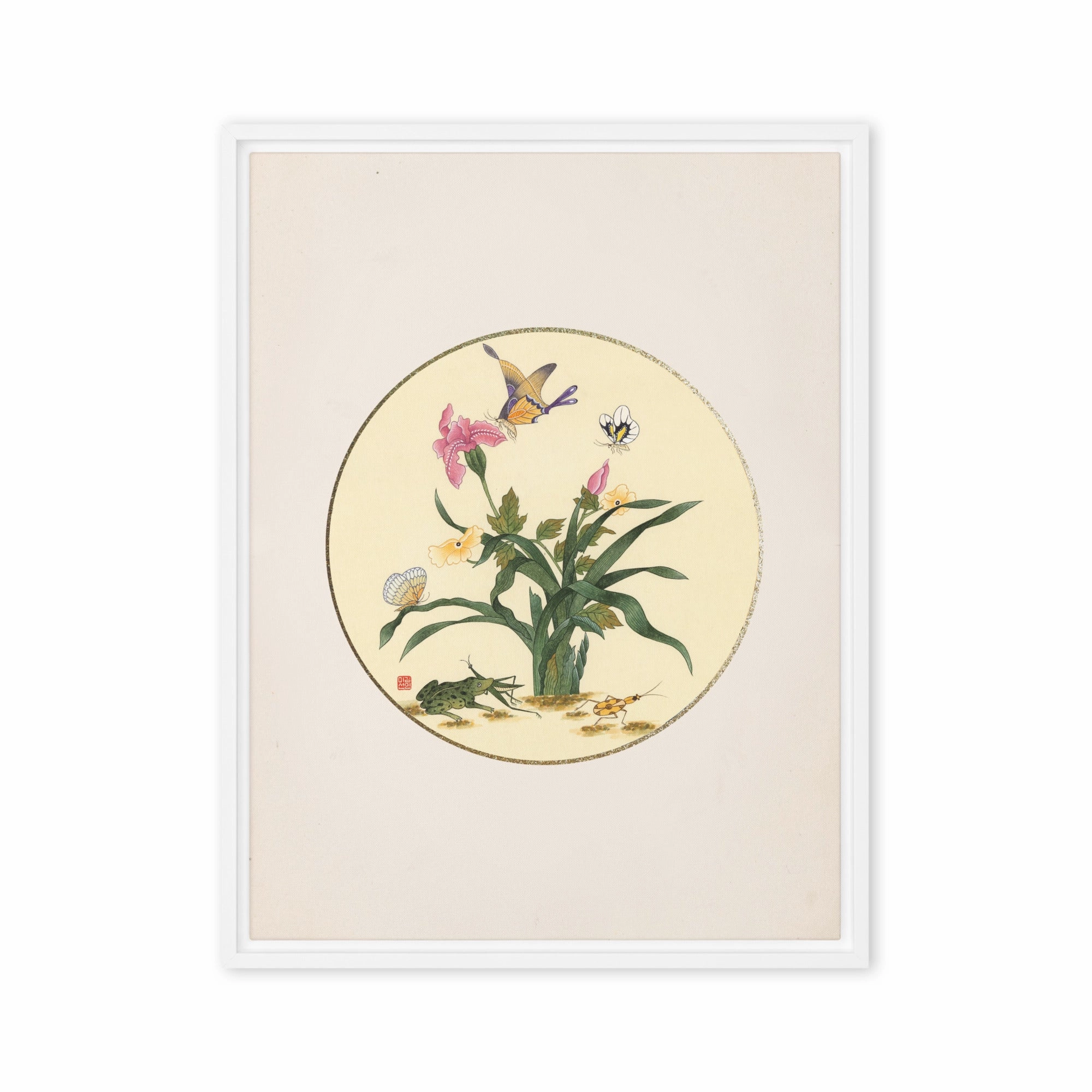 Canvas - flowers, butterflies and frog