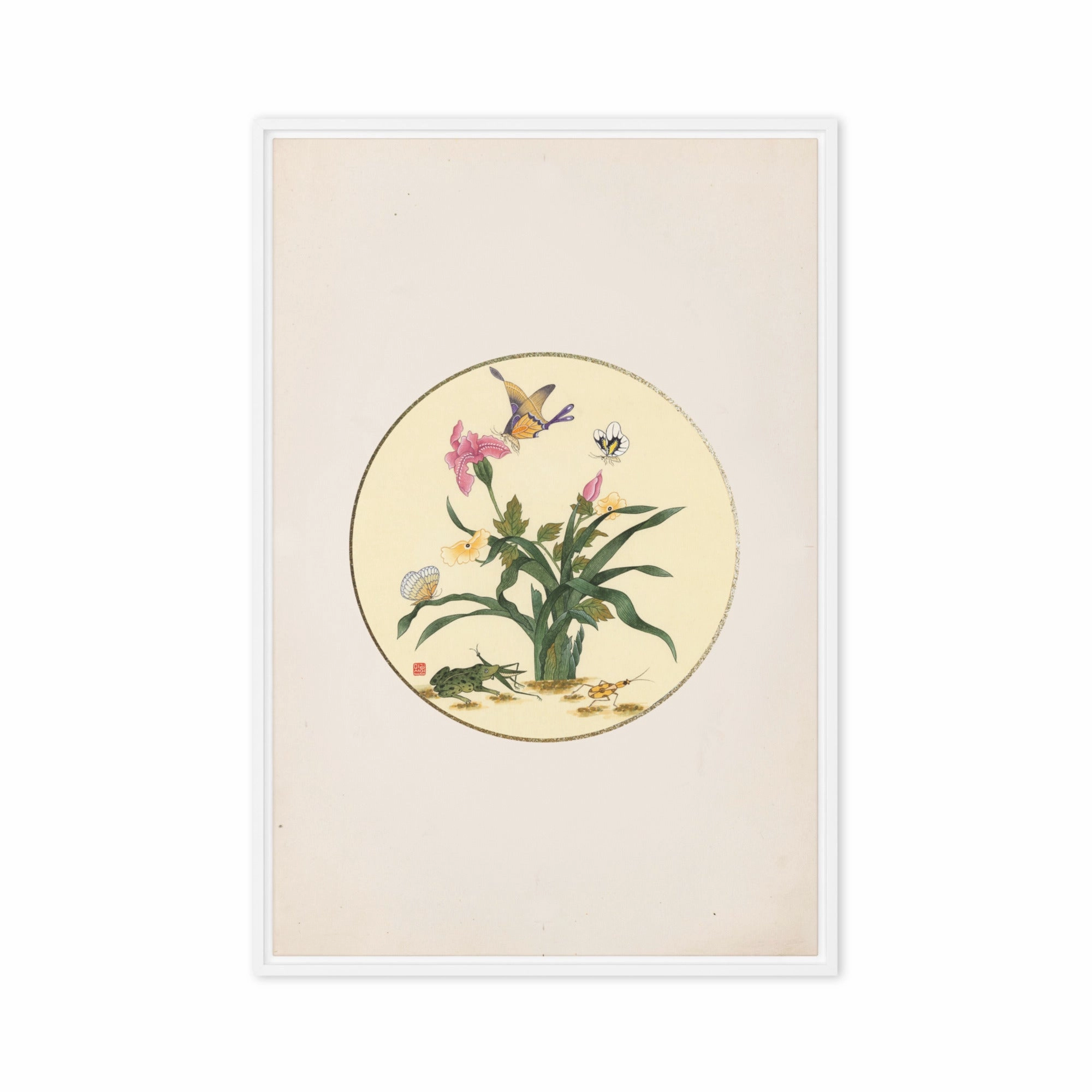 Canvas - flowers, butterflies and frog