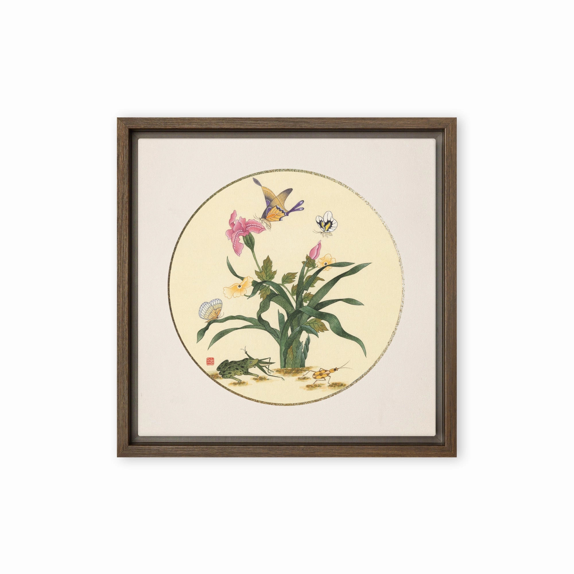 Canvas - flowers, butterflies and frog