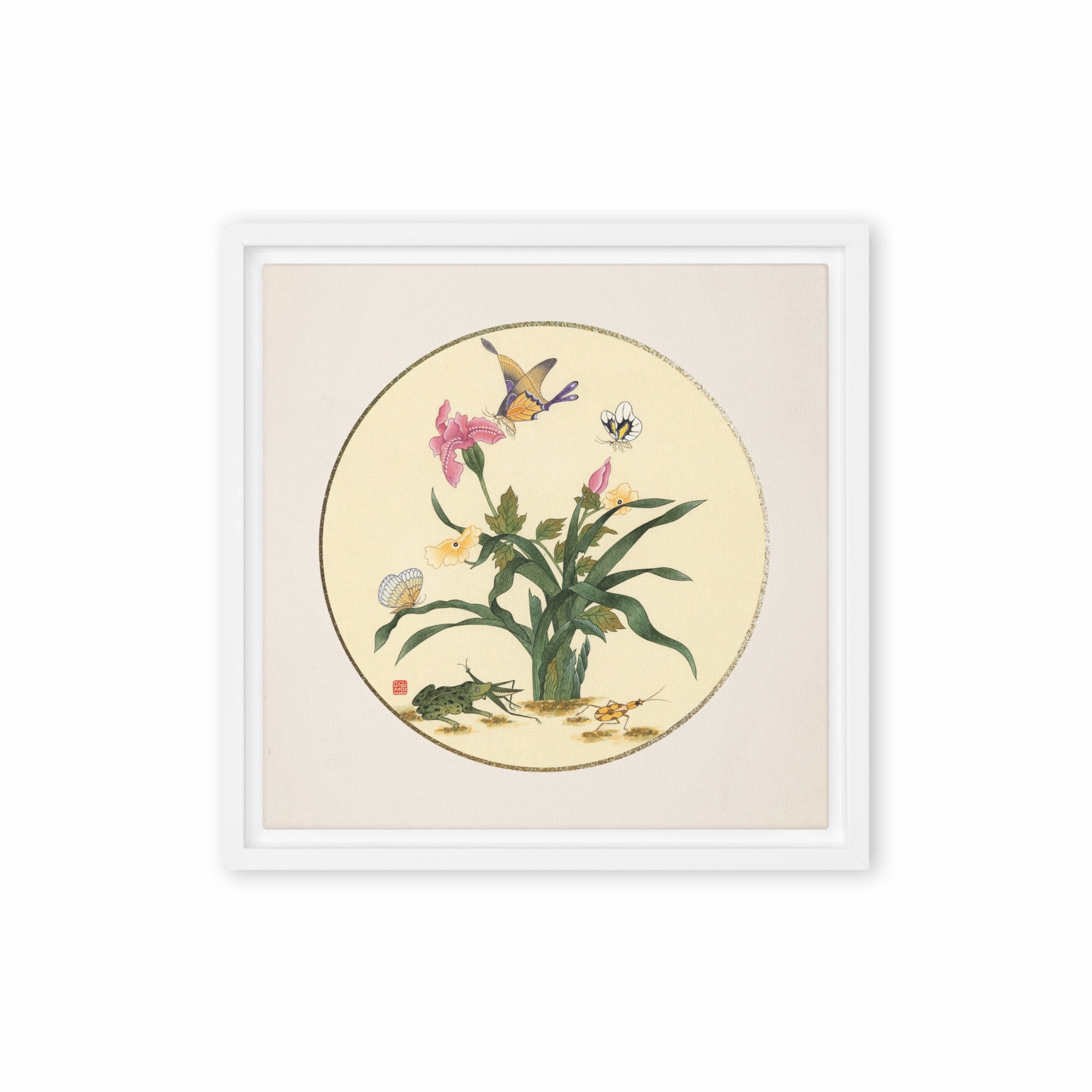 Canvas - flowers, butterflies and frog