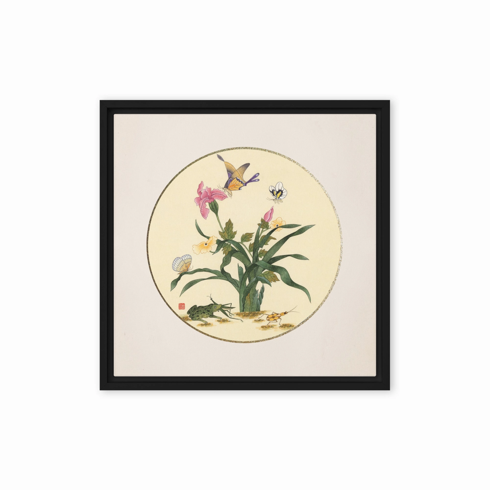 Canvas - flowers, butterflies and frog