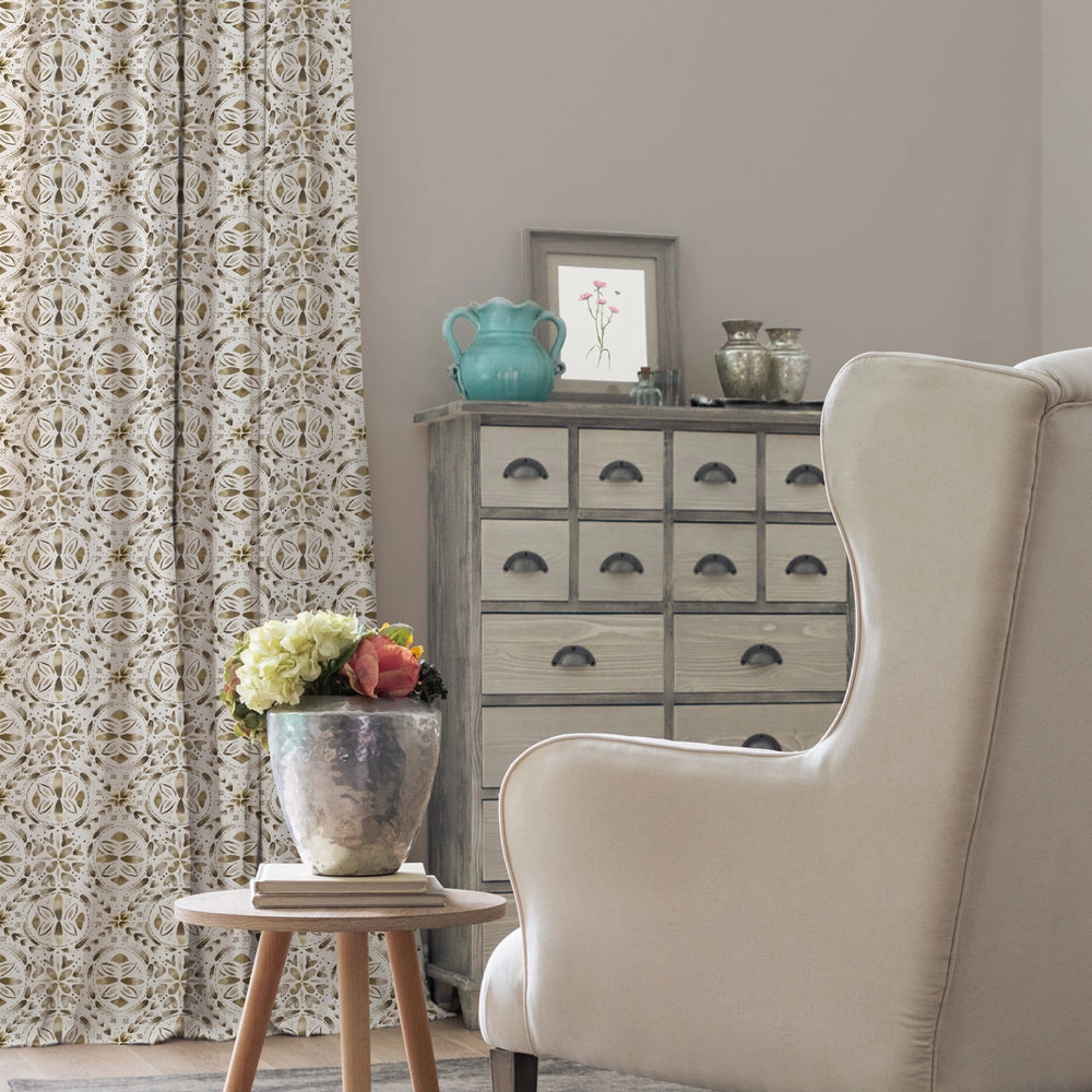 Casia Printed Cotton Fabric (By The Metre) Stone